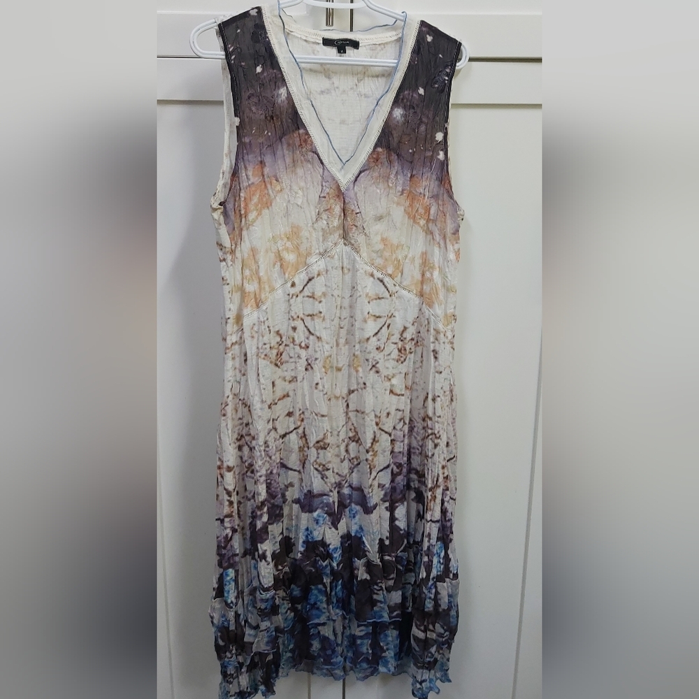 CATIVA Dress Sleeveless Crinkle CREAM BLUE Sz XL